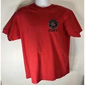 FDNY New York Embroidered Logo T-Shirt Red Mens Size Large Pre Owned